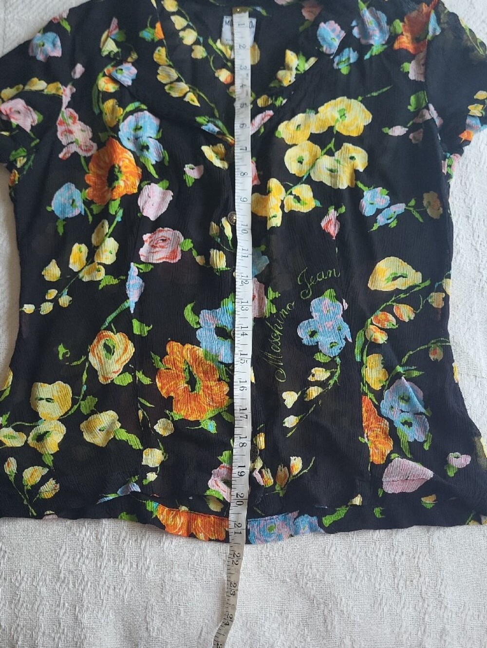 Moschino Black Floral Wilder Kind Short-Sleeve Sheer Airy Blouse - Picture 13 of 16